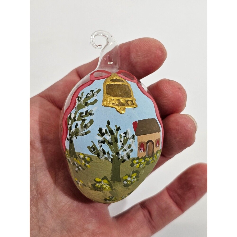 VINTAGE Blown Glass Hand Painted Church Bells Christmas Ornament Holiday Decor